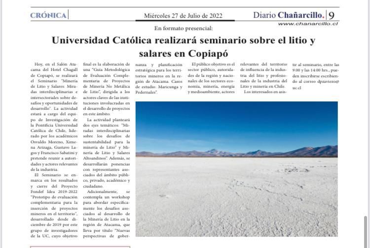Proyecto de nuestra subdirectora Ximena Arizaga es difundido en “El Diario de Atacama”