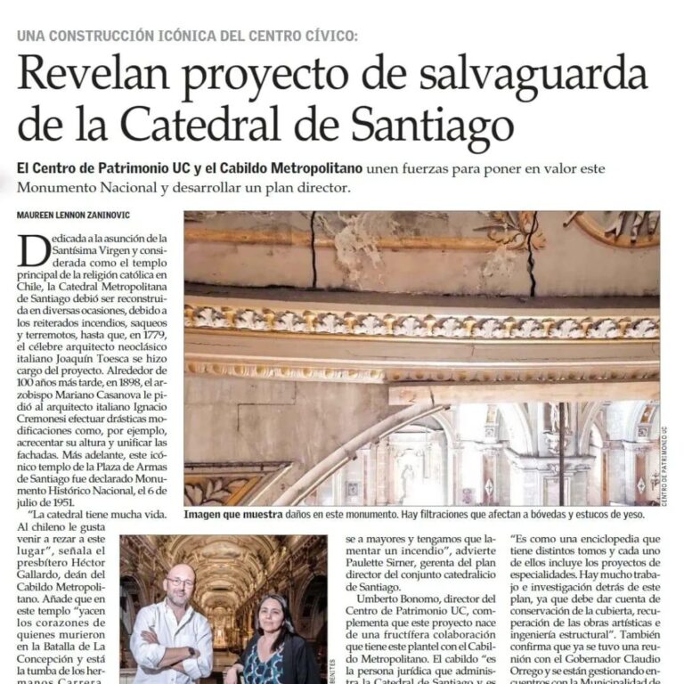 Proyecto de salvaguardia de la Catedral de Santiago en diario El Mercurio